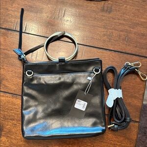 Joy Susan Black Crossbody Bag with Gold Accents